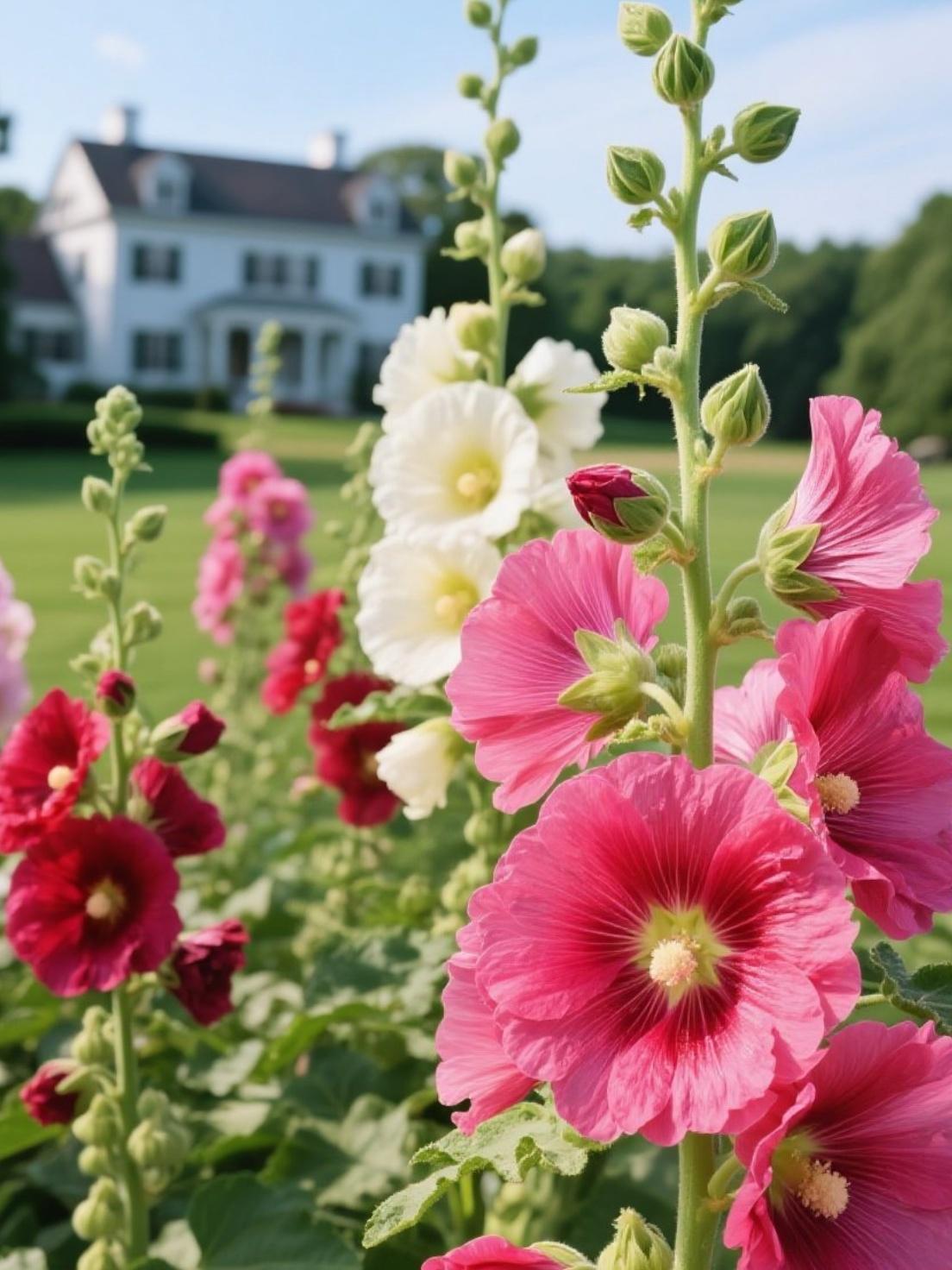 200Pcs Rainbow Hollyhock Seeds – Mixed Colors, Tall and Elegant Blooms for Garden Walls and Vertical Displays