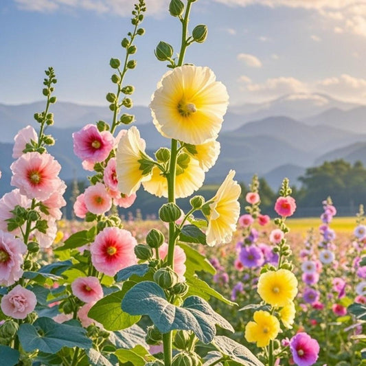 200 Pcs Hollyhock Flower Seeds – Tall, Colorful Blooms for Cottage Gardens – Easy to Grow & Pollinator-Friendly