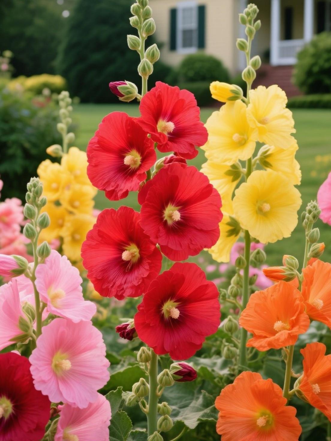 200Pcs Rainbow Hollyhock Seeds – Mixed Colors, Tall and Elegant Blooms for Garden Walls and Vertical Displays