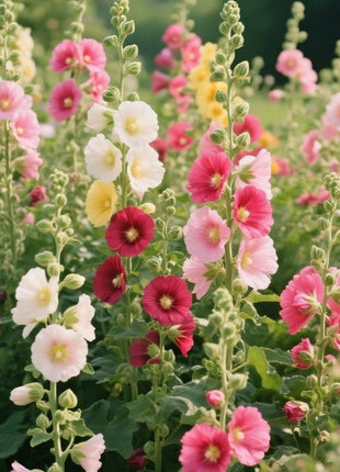 200pcs Mixed Color Hollyhock Seeds – Elegant, Vertical Flowers Loved by Bees and Butterflies
