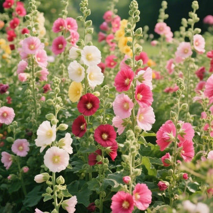 200pcs Mixed Color Hollyhock Seeds – Elegant, Vertical Flowers Loved by Bees and Butterflies