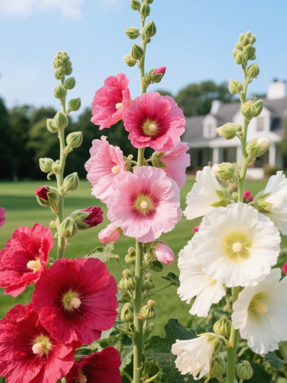 200Pcs Rainbow Hollyhock Seeds – Mixed Colors, Tall and Elegant Blooms for Garden Walls and Vertical Displays
