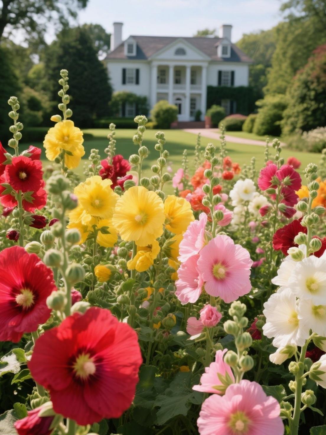 200Pcs Rainbow Hollyhock Seeds – Mixed Colors, Tall and Elegant Blooms for Garden Walls and Vertical Displays