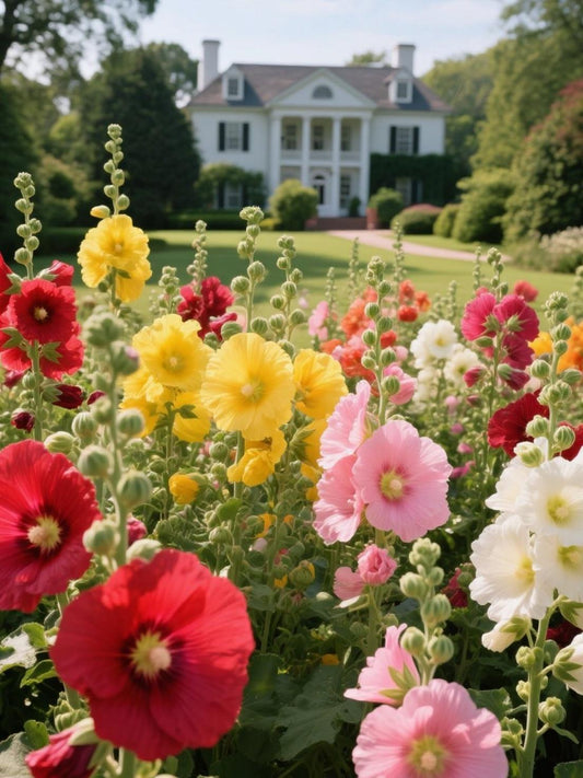200Pcs Rainbow Hollyhock Seeds – Mixed Colors, Tall and Elegant Blooms for Garden Walls and Vertical Displays
