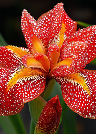 Black and Red Leopard-Patterned Iris (Iris spp.)