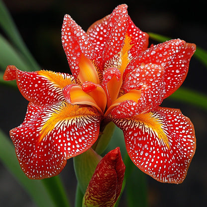 Black and Red Leopard-Patterned Iris (Iris spp.)