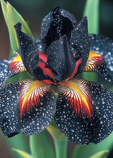 Black and Red Leopard-Patterned Iris (Iris spp.)