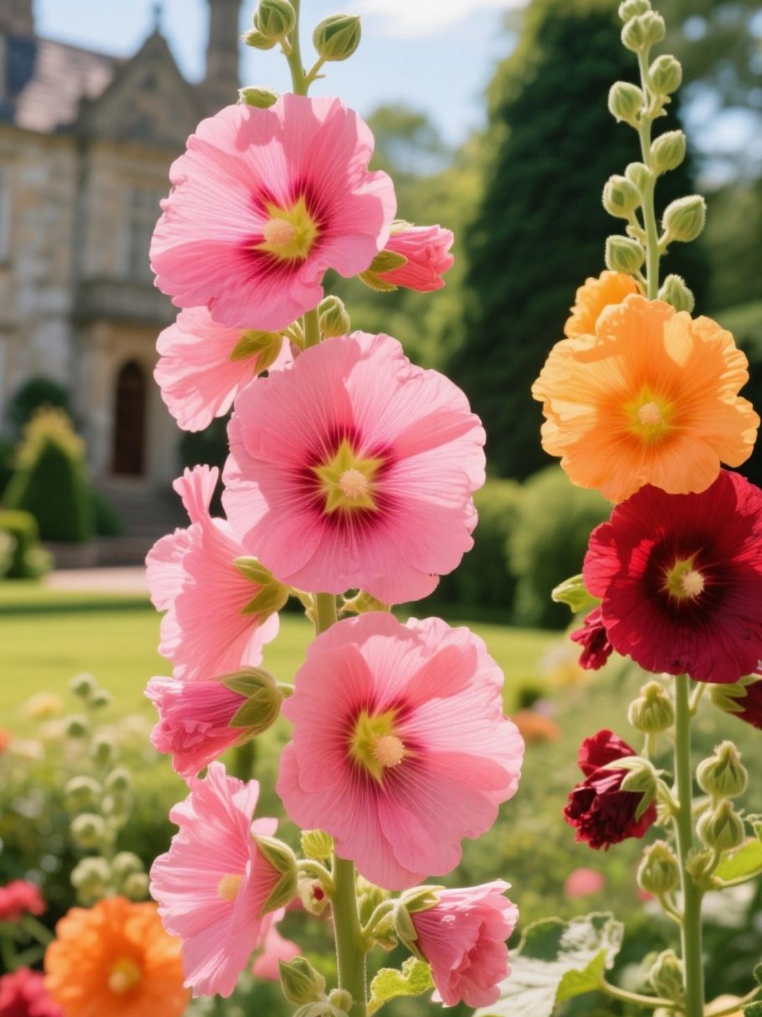 200Pcs Rainbow Hollyhock Seeds – Mixed Colors, Tall and Elegant Blooms for Garden Walls and Vertical Displays