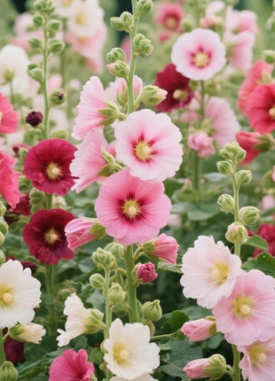 200pcs Mixed Color Hollyhock Seeds – Elegant, Vertical Flowers Loved by Bees and Butterflies