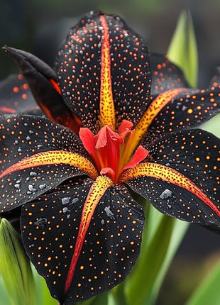 Black and Red Leopard-Patterned Iris (Iris spp.)