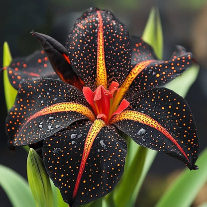 Black and Red Leopard-Patterned Iris (Iris spp.)