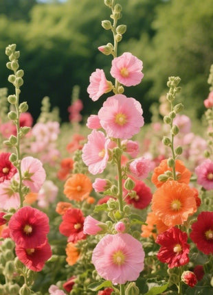 200pcs Mixed Color Hollyhock Seeds – Elegant, Vertical Flowers Loved by Bees and Butterflies