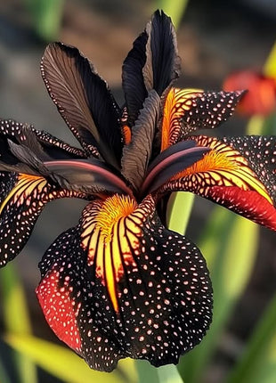 Black and Red Leopard-Patterned Iris (Iris spp.)