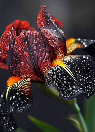 Black and Red Leopard-Patterned Iris (Iris spp.)