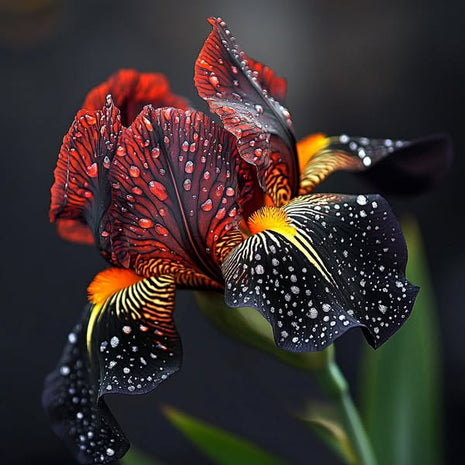Black and Red Leopard-Patterned Iris (Iris spp.)